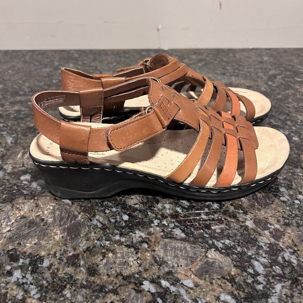 Collection By Clarks Lexi Bridge Brown Combo Leather Slingback Sandal Women 7 M